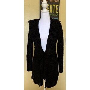 Mishca Black Met Boucle Ruffle Front Textured Knit Jacket Sweater Size M NWT